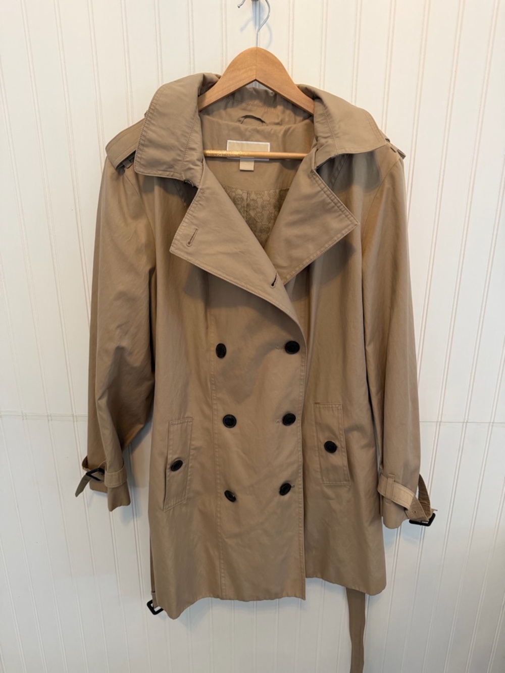 Michael Kors Beige Double-Breasted Trench Coat with Belt Size XXL